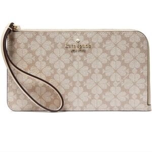 NWT Lucy Spade Flower  Medium L- Zip Wristlet( Dark Beige Multi)